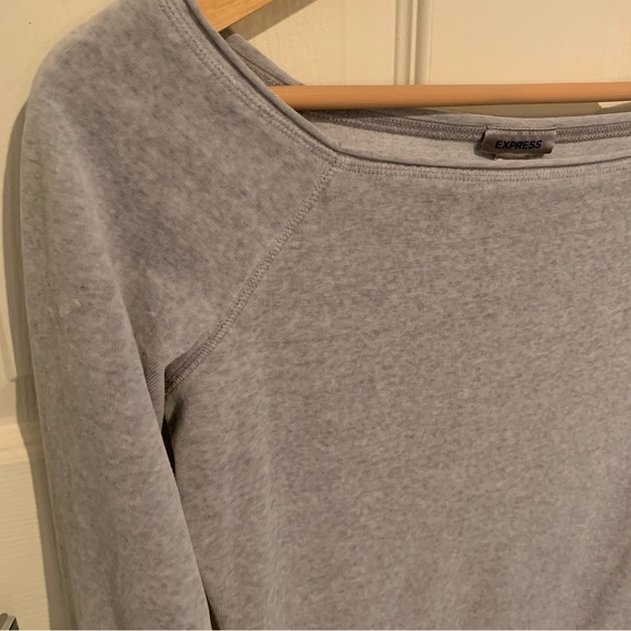Express Off the Shoulder Gray Sweater - Picture 2 of 4